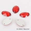 Red 13x18mm oval faceted acrylic sew-on rhinestones with flat back and dual holes - 13x18mm (50 Pieces/Pack) / Red