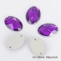 50pcs of 13x18mm oval purple faceted acrylic rhinestones with flat back and dual holes - 13x18mm (50 Pieces/Pack) / Purple