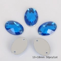 Deep blue oval acrylic rhinestones 13x18mm with flat silver back and two holes for sewing - 13x18mm (50 Pieces/Pack) / Blue