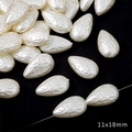Waterdrop-shaped ABS faux pearl beads 11x18mm with leaf relief for DIY jewelry making - Embossed Teardrop Shape / 30Pcs Pack / Beige