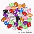 50pcs mixed color 13x18mm oval faceted acrylic rhinestones with flat back and double holes - 13x18mm (50 Pieces/Pack) / Random Mixed Colors