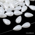 White teardrop-shaped pearlescent beads with relief patterns for DIY jewelry, size 11x18mm - Embossed Teardrop Shape / 30Pcs Pack / White