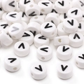 White ceramic alphabet bead with black letter V for DIY jewelry making and bracelets - Letter V / 5 Pieces/Pack (8x4mm)