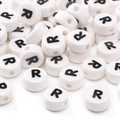 Flat round ceramic bead with letter R for DIY bracelets and necklaces jewelry making - Letter R / 5 Pieces/Pack (8x4mm)