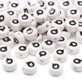 White round flat DIY alphabet bead with black letter Q for handmade jewelry making - Letter Q / 5 Pieces/Pack (8x4mm)