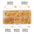 Set di spille da balia dorate in cinque dimensioni con una scatola di plastica trasparente - Oro