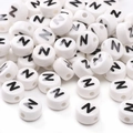 8x4mm white flat round ceramic style letter N bead for DIY bracelet jewelry making - Letter N / 5 Pieces/Pack (8x4mm)