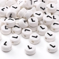 Flat round white acrylic alphabet bead with letter L for DIY jewelry making and bracelets - L / 5 Pieces/Pack (8x4mm)