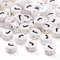 Flat round white ceramic bead with black letter J for DIY jewelry making and bracelets - Letter J / 5 Pieces/Pack (8x4mm)