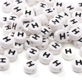 White ceramic DIY bead with letter H print for personalized bracelet making - Letter H / 5 Pieces/Pack (8x4mm)