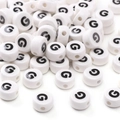 White flat round ceramic letter beads with black G engraving for DIY bracelets and crafts - Letter G / 5 Pieces/Pack (8x4mm)