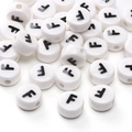 Flat round white ceramic bead with black letter F for DIY jewelry and bracelets - Letter F / 5 Pieces/Pack (8x4mm)