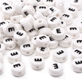 White flat round ceramic letter E beads for DIY handmade bracelets and jewelry making - Letter E / 5 Pieces/Pack (8x4mm)