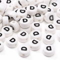 Flat round white ceramic letter D bead for DIY bracelet and jewelry making projects - Letter D / 5 Pieces/Pack (8x4mm)