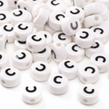 Flat round white ceramic bead with black letter C for DIY bracelet making - Letter C / 5 Pieces/Pack (8x4mm)