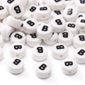 Flat round white ceramic bead with black letter B for DIY jewelry making and bracelets - Letter B / 5 Pieces/Pack (8x4mm)
