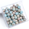 Spotted stone loose round beads in light blue with red patterns for DIY jewelry making - 10Pcs/Pack / Shoushan Stone 8mm