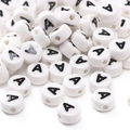 White 8x4mm ceramic alphabet bead with black letter A for DIY bracelet making - Letter A / 5 Pieces/Pack (8x4mm)