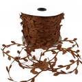 Brown polyester leaf ribbon trim on a white plastic spool for DIY craft and gift wrap - Width 3cm, 10 Meters Per Pack / Coffee