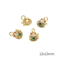Exquisite 12x13mm lucky cat pendant with green gemstone and red enamel details - Light Green Lucky Cat / 1 Piece (Hole approx 3.5mm) / Gold/Light Green