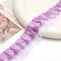 Cinta de encaje plisado lila de doble capa con satén y malla para manualidades - Morado