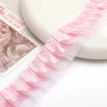 Encaje plisado de doble capa rosa y blanco para accesorios de pelo y decoración - Rosa