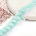 Mint green and white double-layered pleated lace ribbon for DIY hair accessories - Green