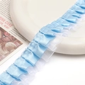 Sky blue satin and white organza double-layered pleated lace ribbon for DIY crafts - Blue