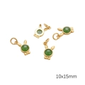 Set of four gold-plated rabbit head pendants with green gems, 10x15mm DIY jewelry making - Green Jade Rabbit