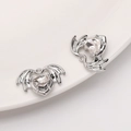 Silberne Fledermausflügel-Herzanhänger mit klarem Edelstein für DIY Schmuck - Herz-Flügel Anhänger (Weiß K Farbe Klares Glas)