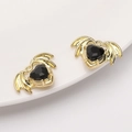 Goldener Herz-Fledermausflügel-Anhänger mit schwarzem Edelstein für DIY-Schmuckherstellung - Herz-Flügel Anhänger (Goldfarbe Schwarzes Glas) / 23x17mm