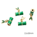 Green bamboo joint charms with leaves in 11x16mm size for DIY jewelry making - Green Bamboo Barrel Bead