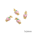 Pink and white enamel flower bud charms with gold plating and 7x14mm size marking - Pink Flower Bud Charm