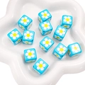 15mm Sky blue square flower beads with daisy prints for DIY bracelet crafts - Blue