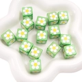 Perles fleurs en acrylique vert 15mm avec motif marguerite pour bracelets DIY - Vert