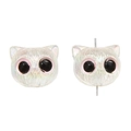 Pearlescent white acrylic cat head bead for DIY jewelry making with fine texture - 19x16mm, Hole Approx. 3mm, 1 Piece / Transparent White Cat with Pink Eyes