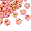 Roze hartvormige emaille Zongzi kraal met gouden Fu-teken voor DIY-sieraden maken - Driehoek Rijstbal / 11x11mm / Roze