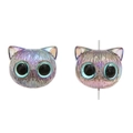 Iridescent purple acrylic cat-shaped bead for DIY jewelry with vertical hole design - 19x16mm, Hole Approx. 3mm, 1 Piece / Grey Cat with Blue Eyes