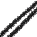 Detailed view of black floral hollow lace ribbon with intricate weave and scalloped edges - Width 15mm 4.5m / Black