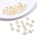 Flache, herzförmige 8mm Millefiori-Glasperlen mit gelbem Blumenmuster für DIY-Schmuck - 8mm / Weiß
