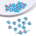 Hellblaue Herz-Millefiori-Glasperlen 8mm mit Blumenmuster für DIY-Schmuckherstellung - 8mm / Hellblau
