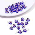 Perle en verre lampwork coeur bleu foncé 8mm avec motifs floraux rouge et blanc DIY - 8mm (10 Pièces/Paquet) / Bleu royal