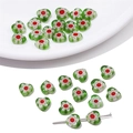 Perles de cœur en verre millefiori vert avec motifs de fleurs pour bijoux DIY - 8mm (10 Pièces/Paquet) / Vert