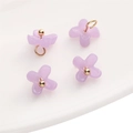 Set of four translucent lavender resin flower pendants with golden metal bead center - 5 Pcs/Pack / 7mm Osmanthus Purple
