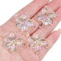 Set of four AB coated acrylic flower charms for DIY jewelry making and bracelets - Lily Shape / 4 Pieces/Pack (Approx. 30x30mm) / Clear
