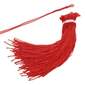 Vibrant red silk tassel with handcrafted hanging loop and long braided cord for DIY projects - Woven Coils / Red