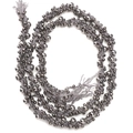 Ethnic style dark grey woven cord chain with silver metallic beads and fringe tassels - Approx 7mm Wide (Polyester + 2mm Glass Beads + 4mm Artificial Pearl) 50cm Pack / Gray