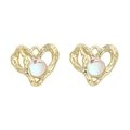 Y2K style gold lava heart pendant with iridescent opal stone for DIY jewelry making - Heart Round Stone (Gold White Rhinestone)