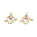Golden heart planet charm with iridescent center and rhinestone loop for DIY jewelry - Saturn Heart (Gold White Rhinestone)