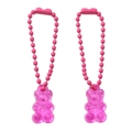 Coppia di ciondoli a forma di orsetto rosa in acrilico con catena a sfere per DIY - 2mm Diametro 7cm Lunghezza / Rosa Rossa